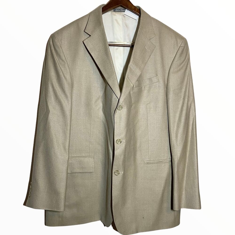 Oscar De La Renta Blazer Suit Sports Coat Pockets Silk Wool Beige 46R
